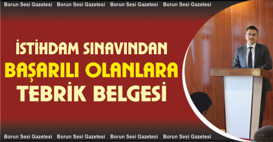 İstihdam Sınavında Başarılı Olan Personele Tebrik Belgesi